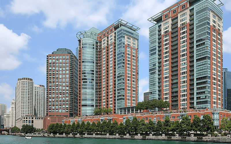 Chicago condos along riverfront
