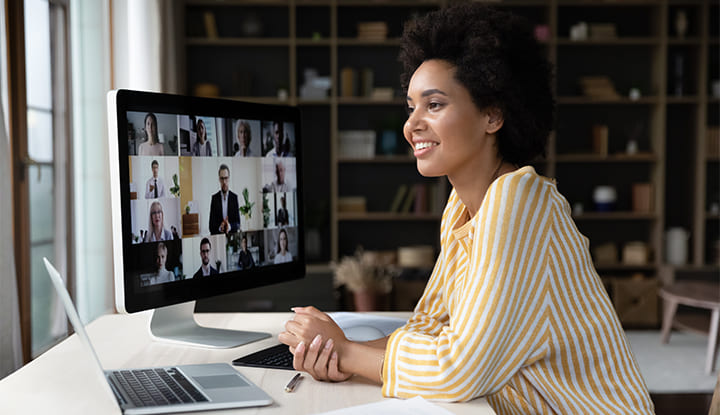 a woman talking on a video conference call