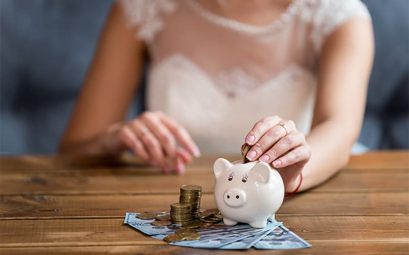 A bride counting money