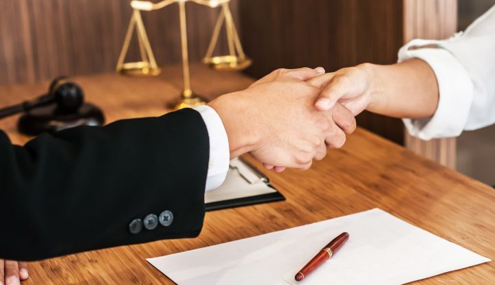 Lawyer and consultant shaking hands