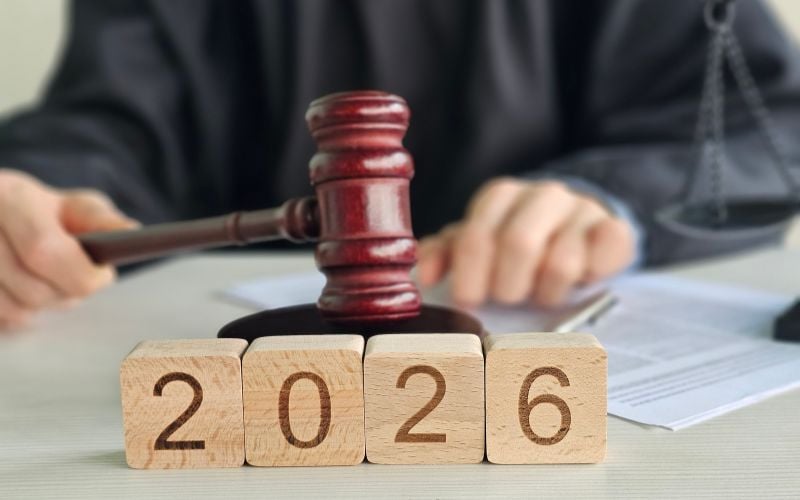 a judge's gavel and 2026 blocks